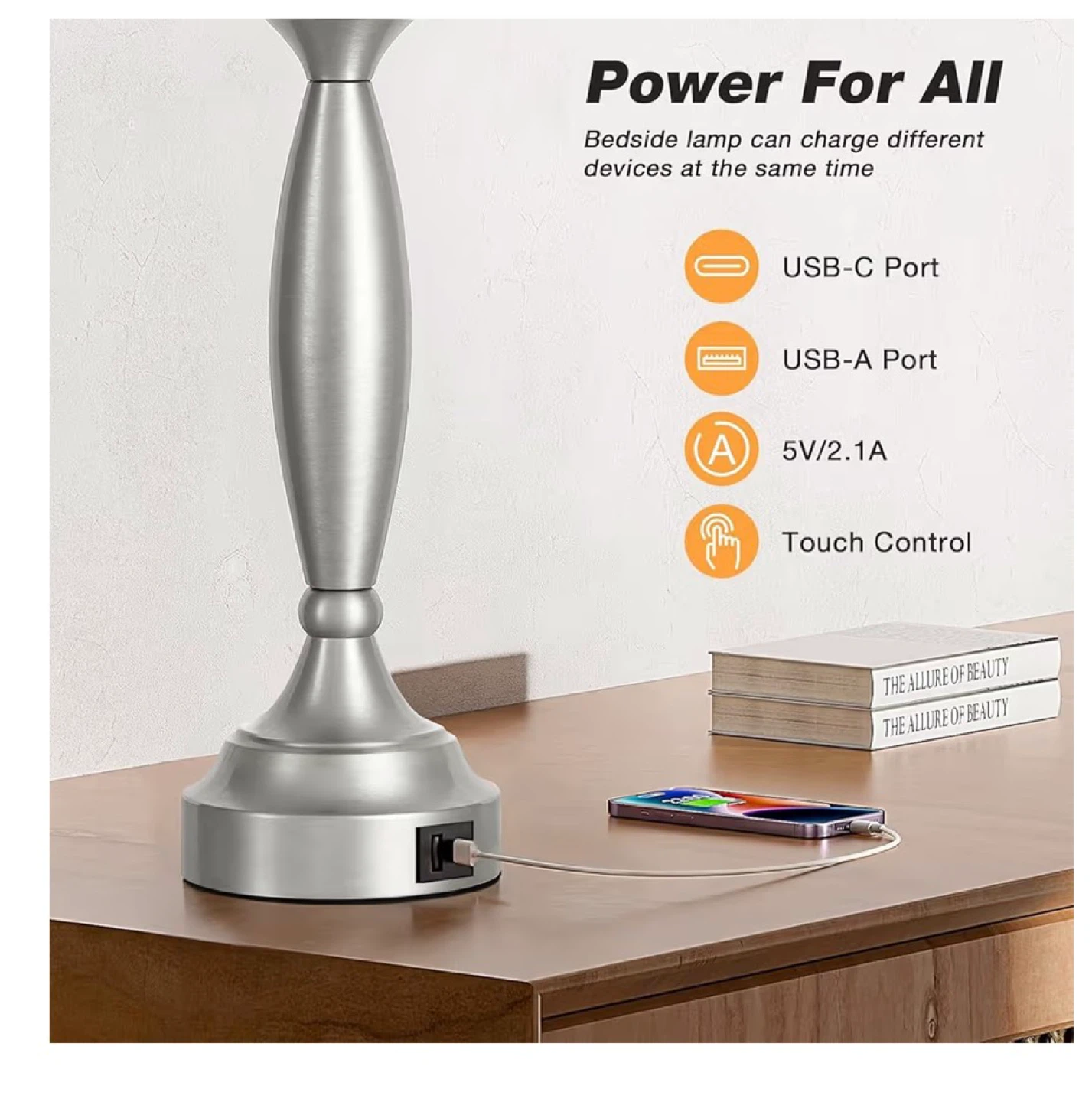 25.5" Table Lamps - Set of 2, Touch Control, USB Ports 255 - photo 5