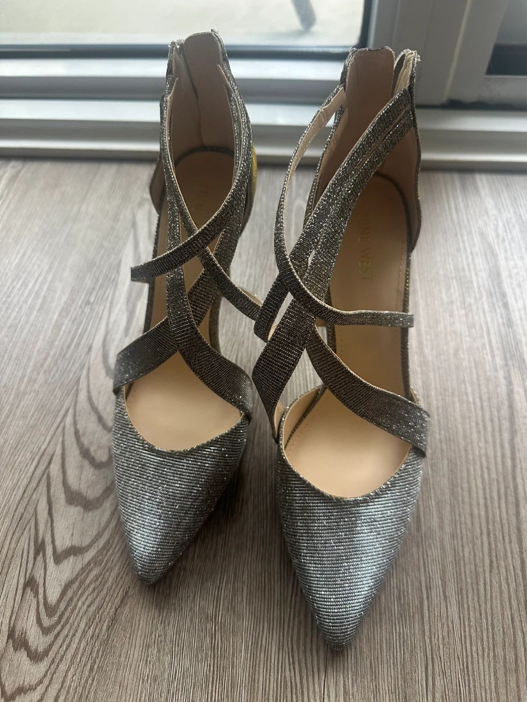 Nine West Silver Glitter Heels