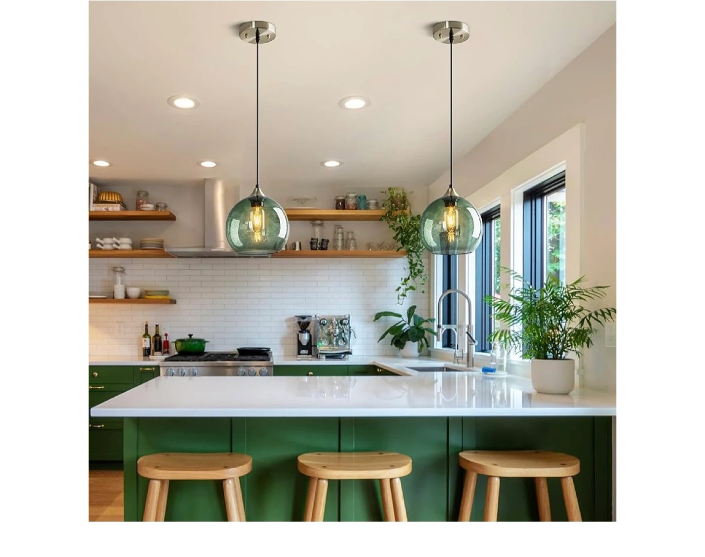 Green Glass Pendant Lights Globe  Modern Pendant Lighting