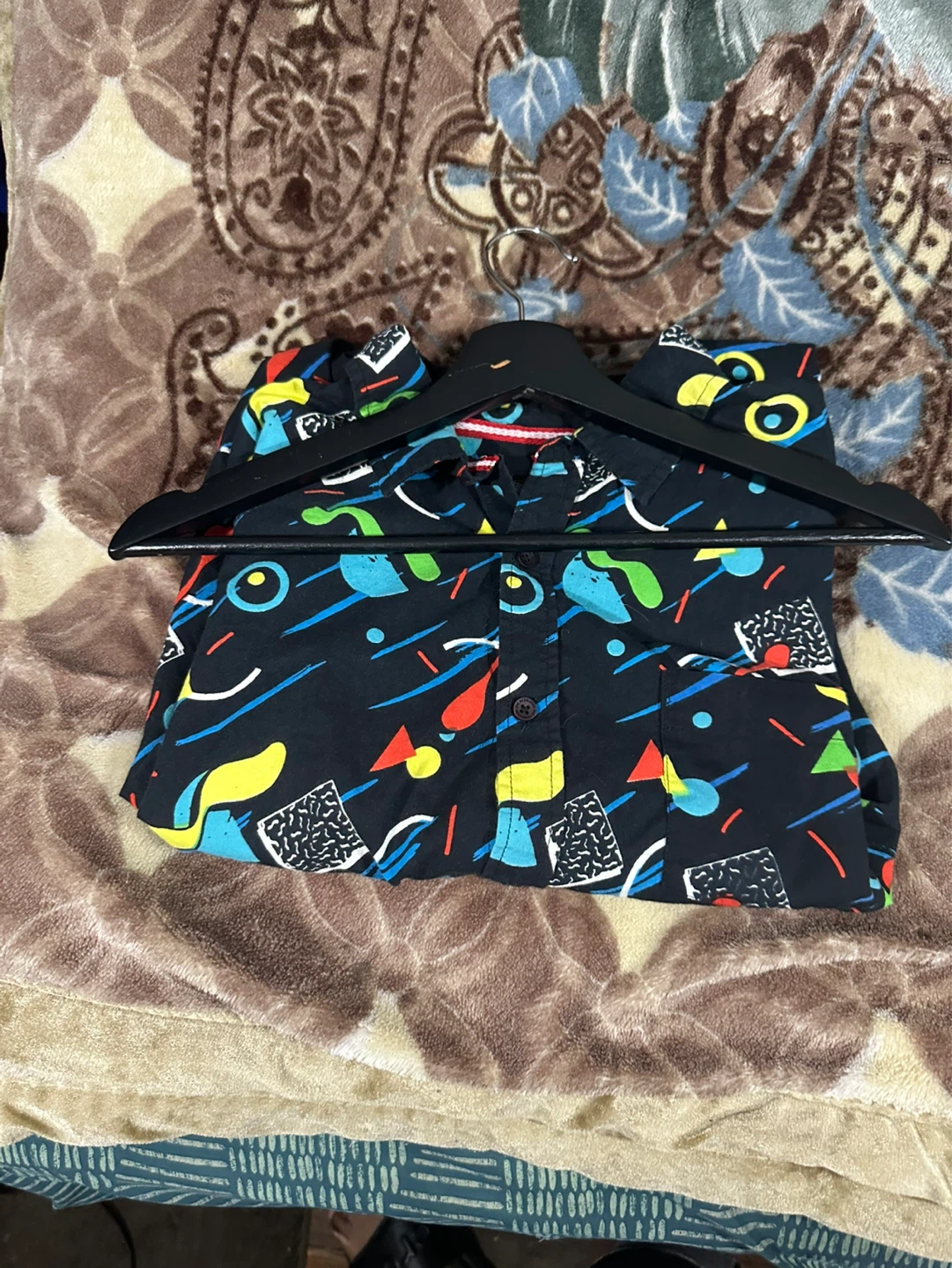 Black Hawaiian Shirt with Geometric Print