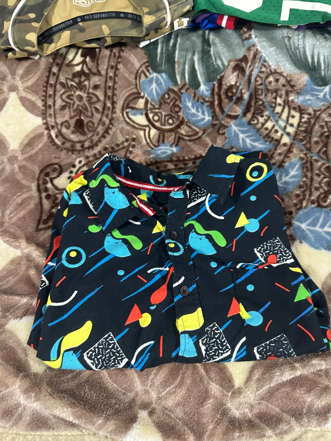 Black Hawaiian Shirt with Geometric Print - photo 2