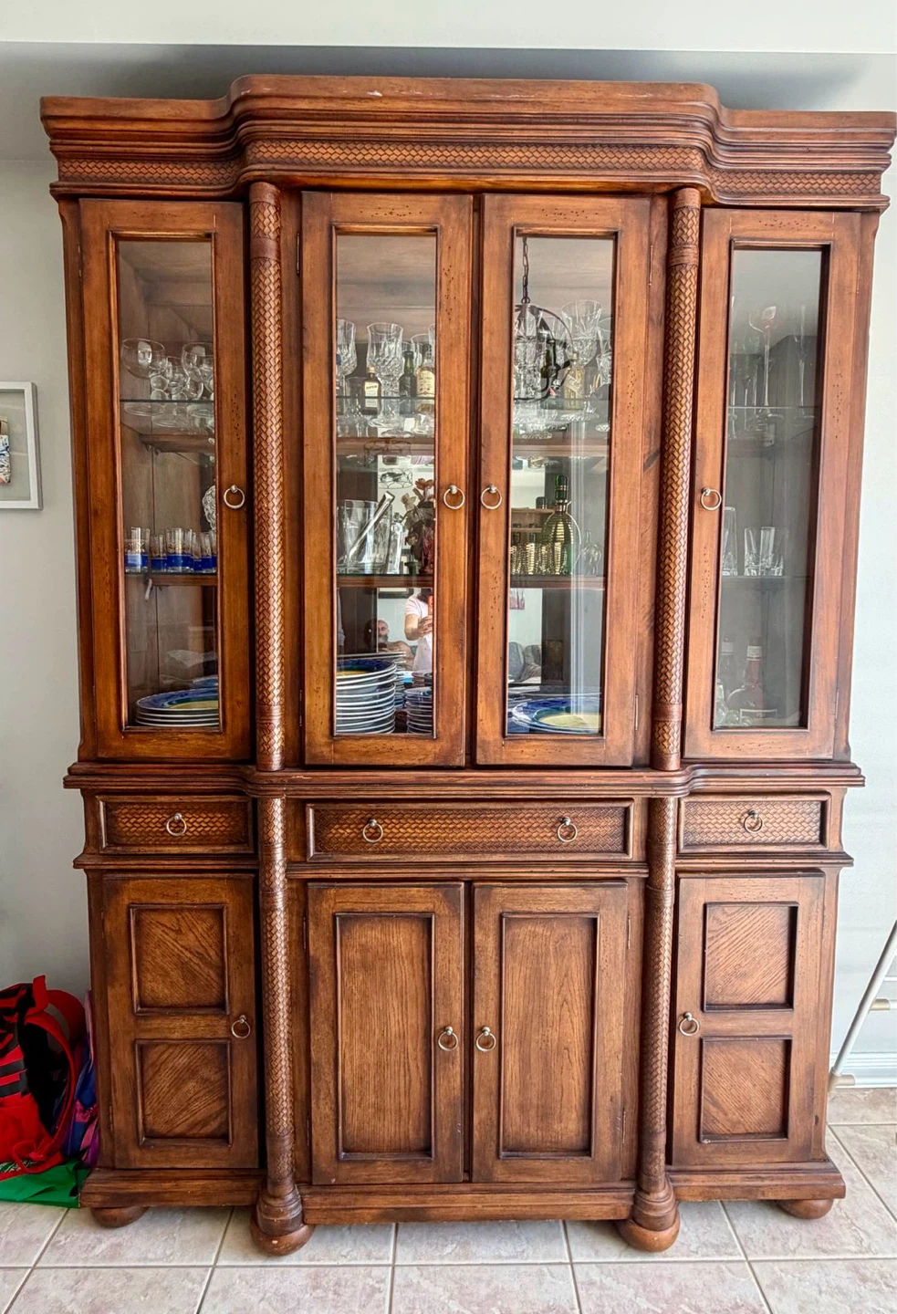 Wooden China Cabinet with Glass Doors