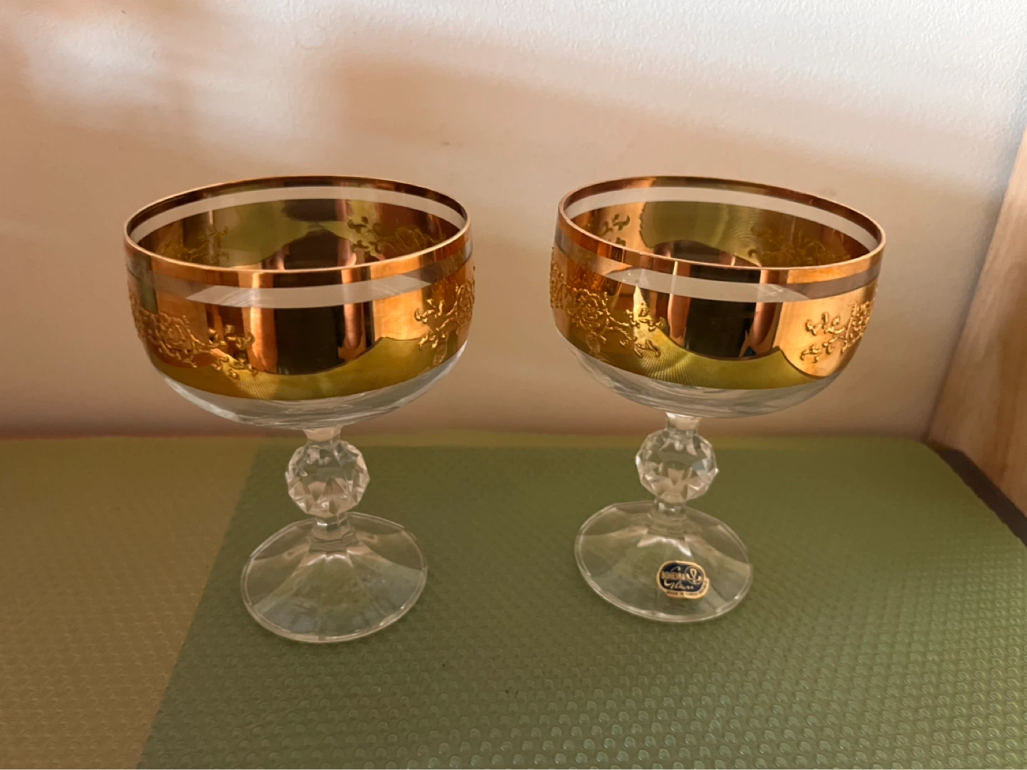 2 Crystal Glasses with Gold Rim