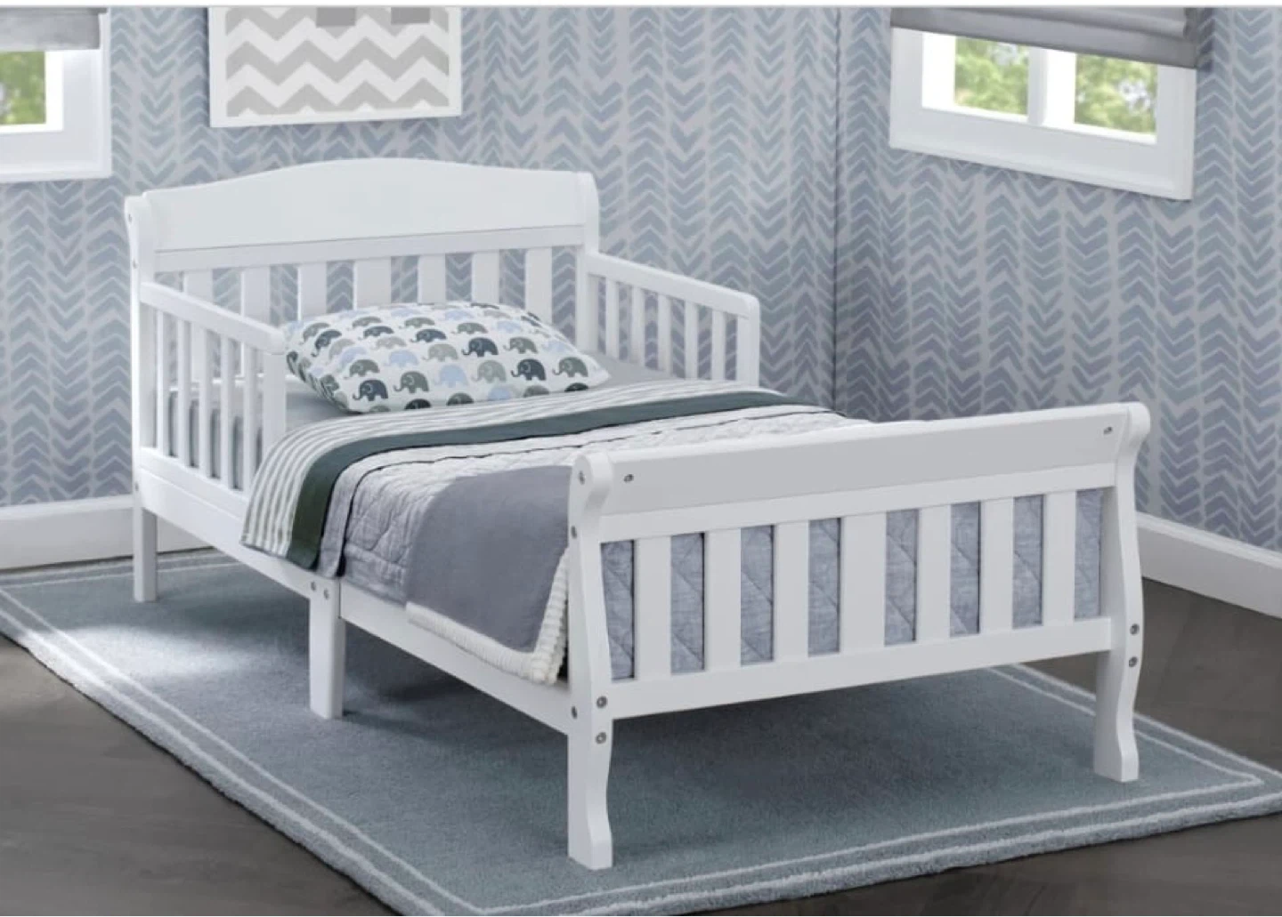 White Toddler Bed with Rails - With Mattress