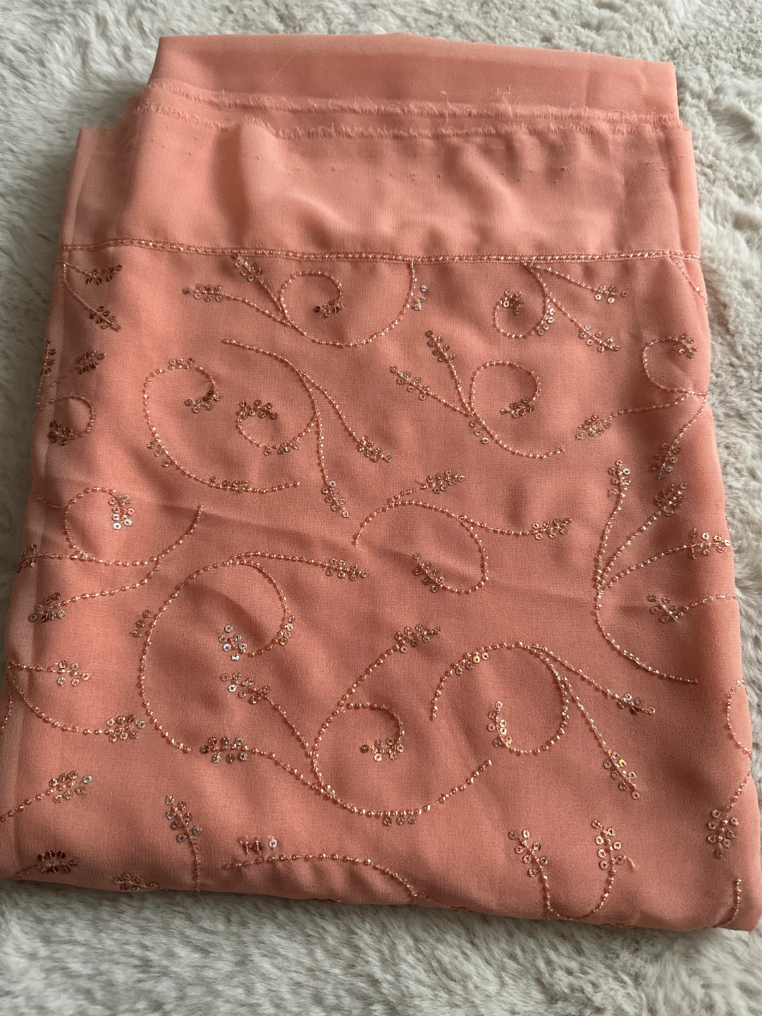 Peach saree  with Beading and Sequins