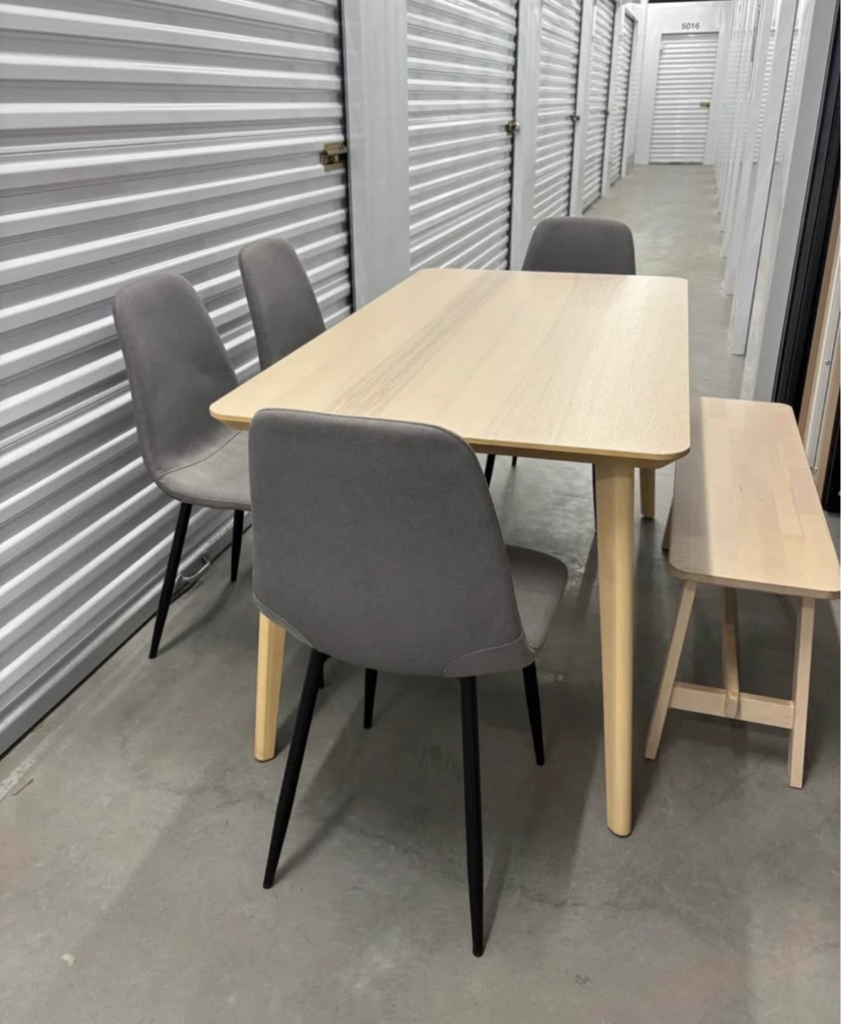 Can deliver—Ikea Lisabo table, Norraker bench and 4 grey chairs.