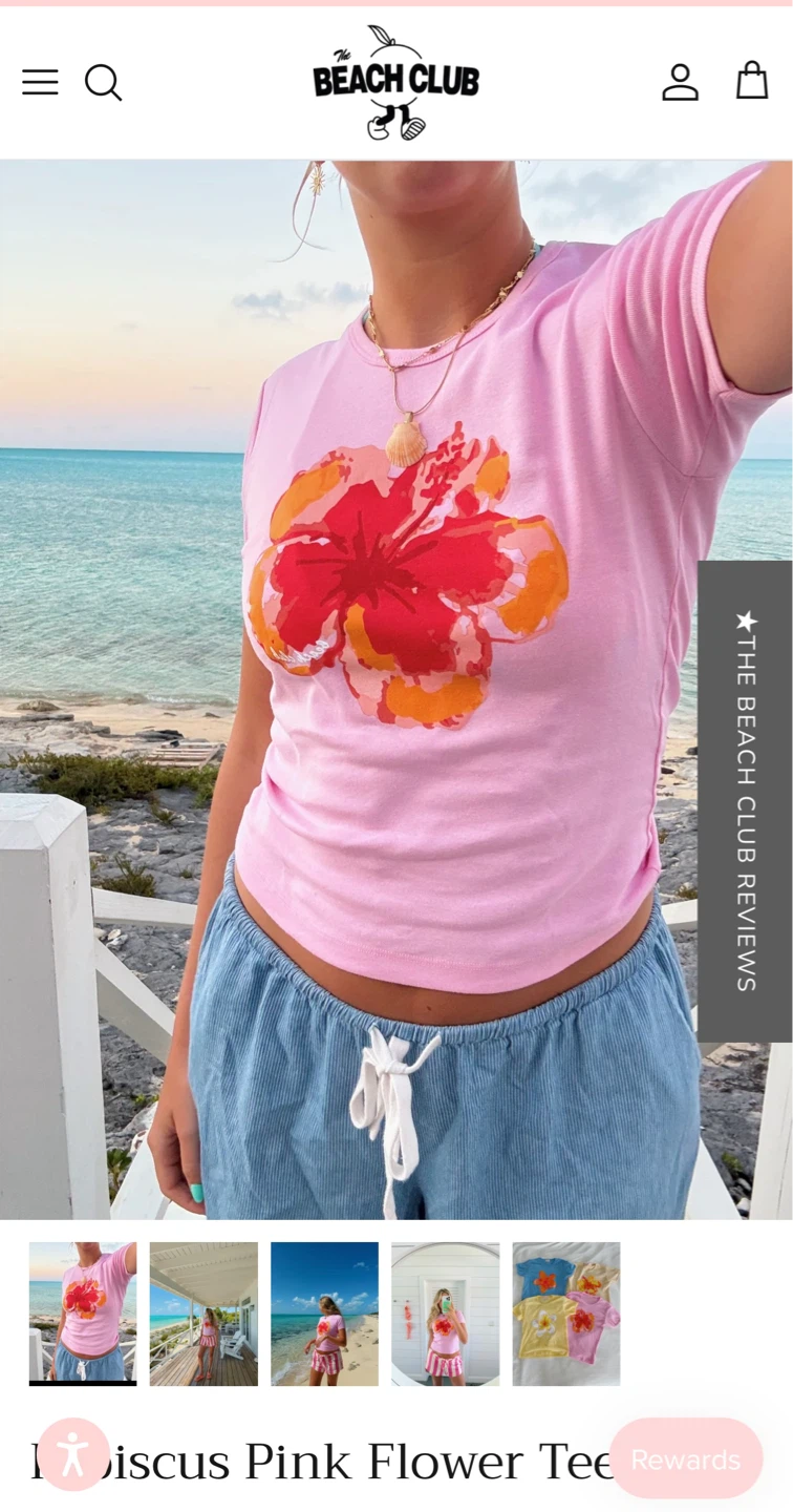 Women the beach club hibiscus pink flower tee tags on size M