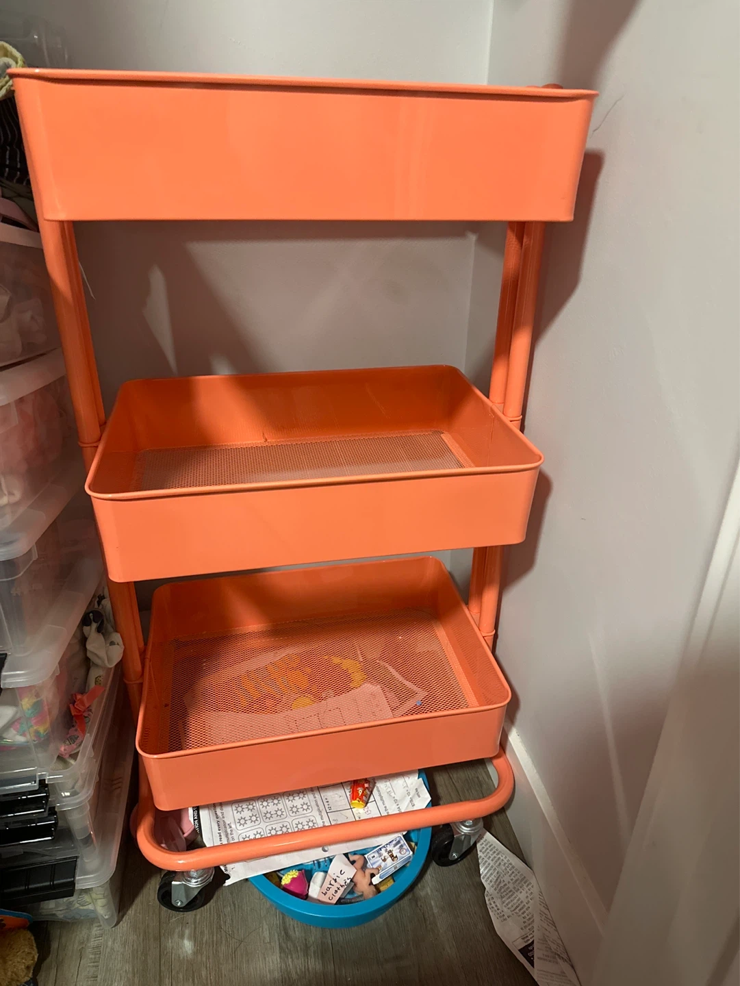 Orange 3-Tier Rolling Storage Cart