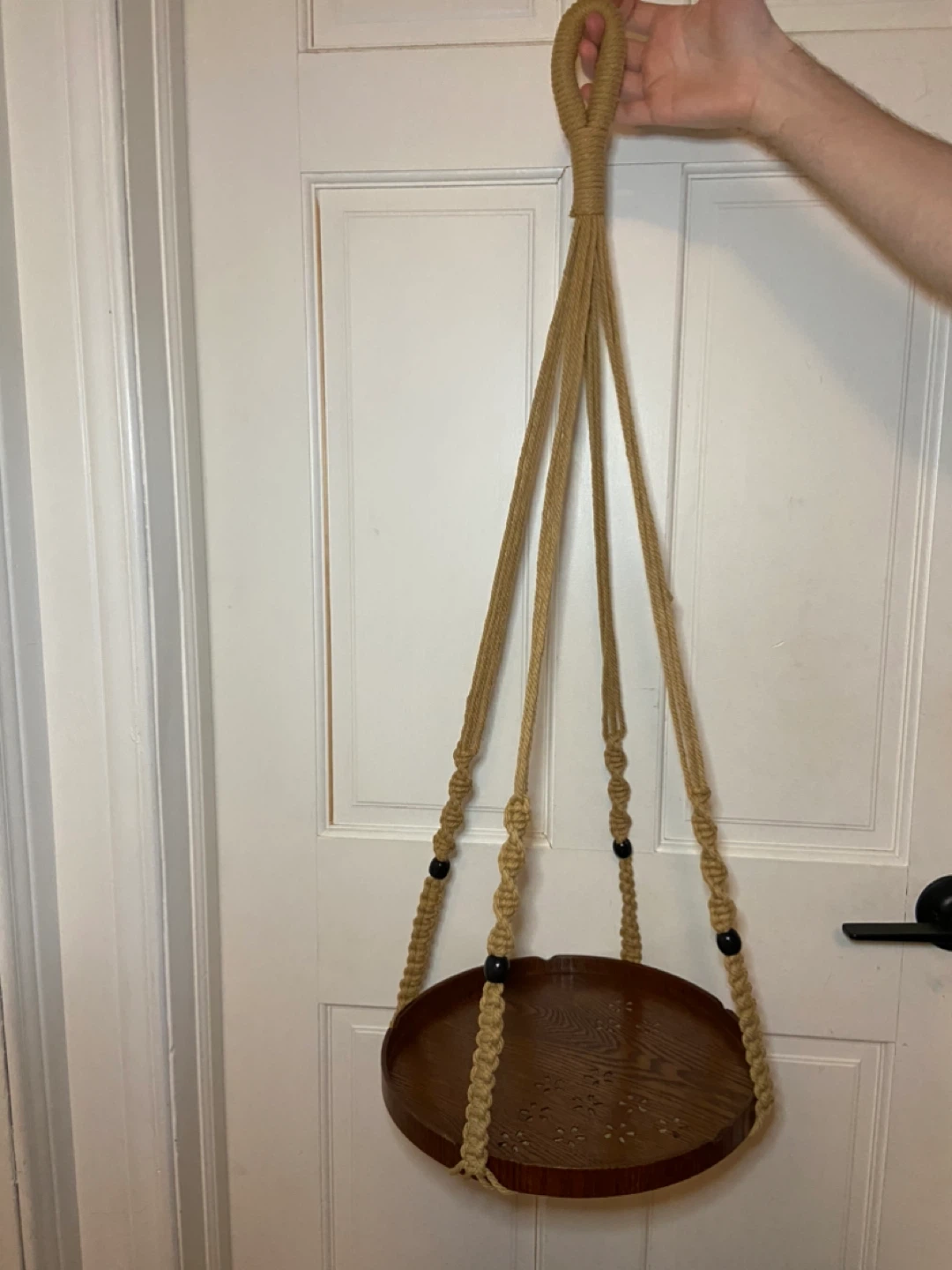 New Set of 2 Macrame Plant Hanger with Wood Tray - photo 2