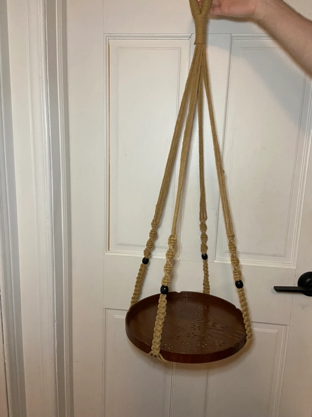 New Set of 2 Macrame Plant Hanger with Wood Tray