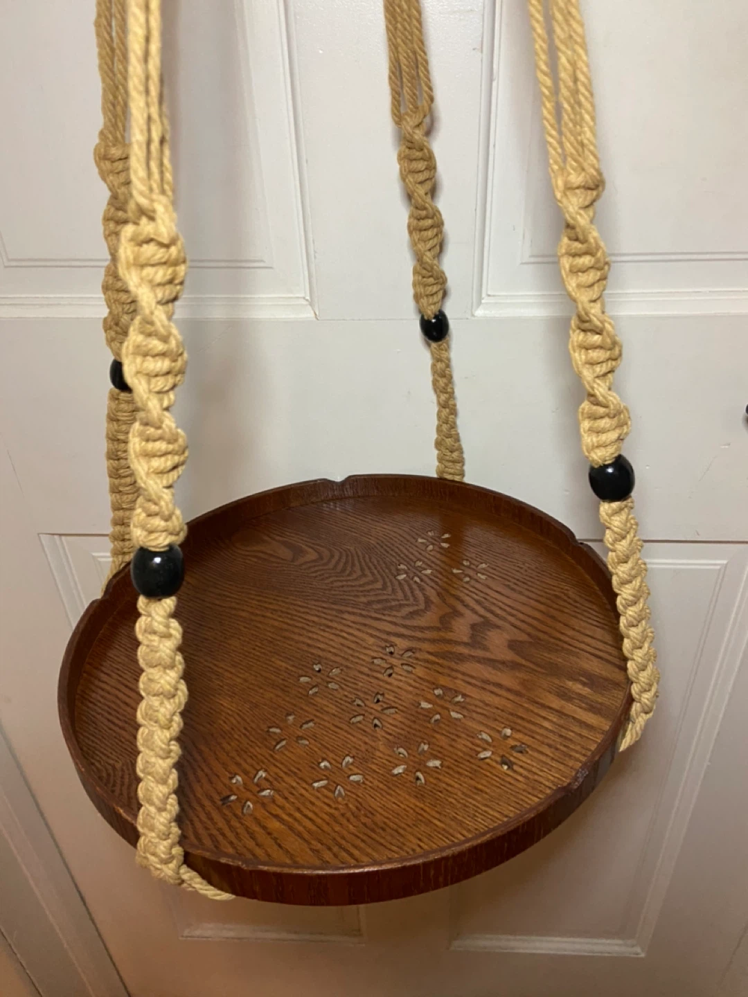 New Set of 2 Macrame Plant Hanger with Wood Tray - photo 3