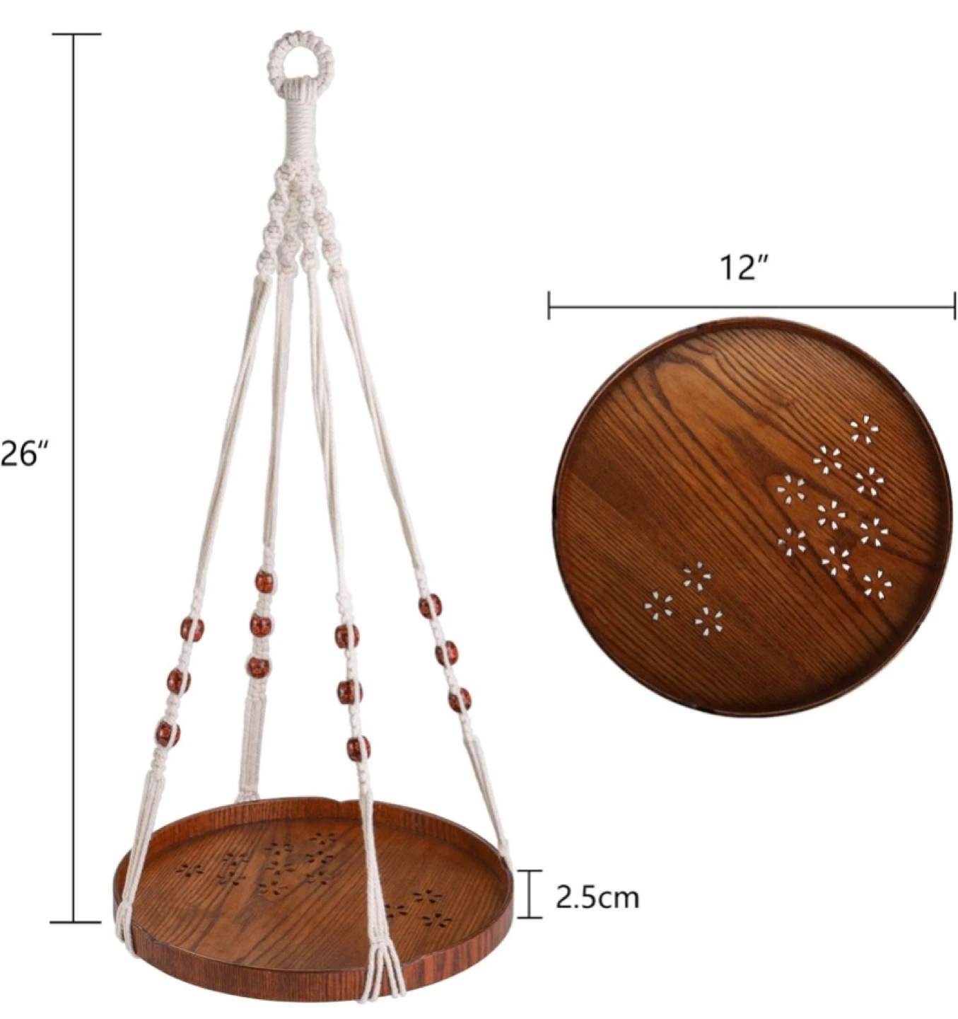 New Set of 2 Macrame Plant Hanger with Wood Tray - photo 4