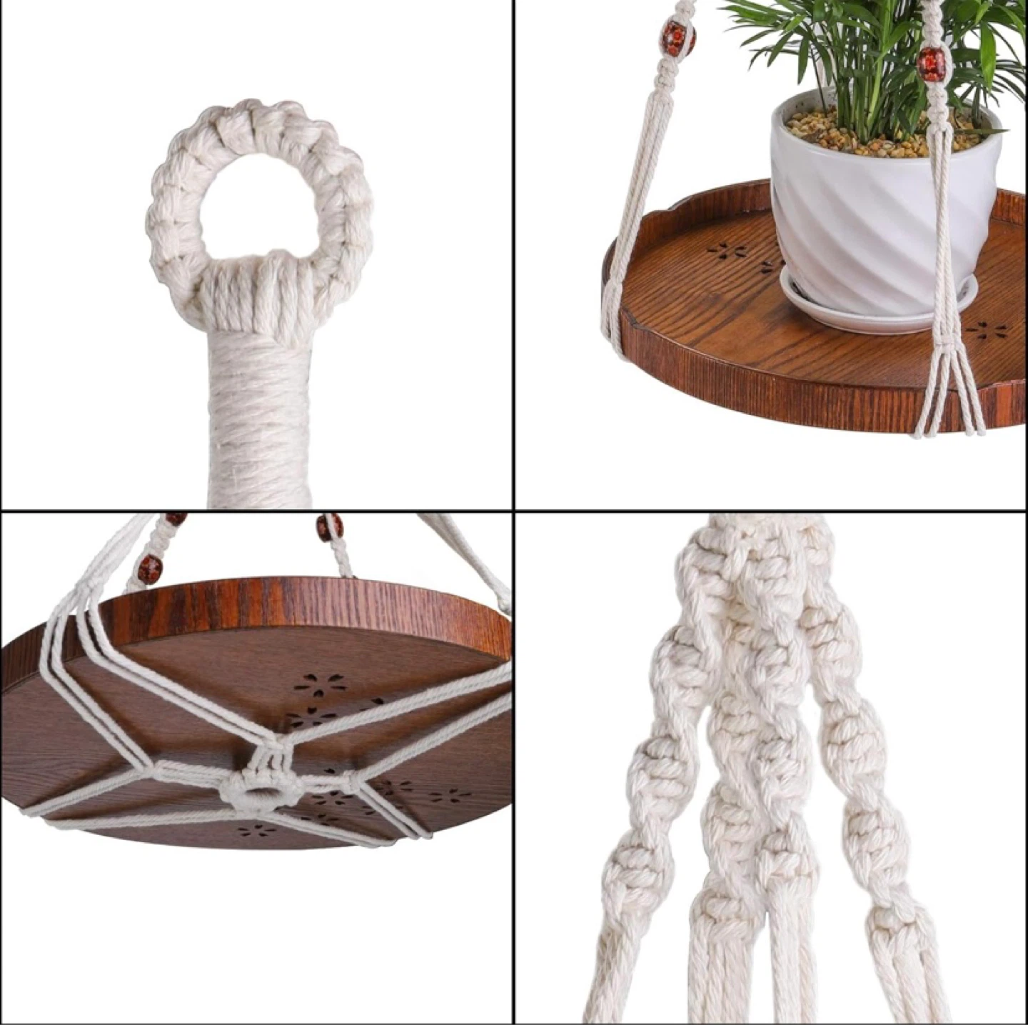 New Set of 2 Macrame Plant Hanger with Wood Tray - photo 5