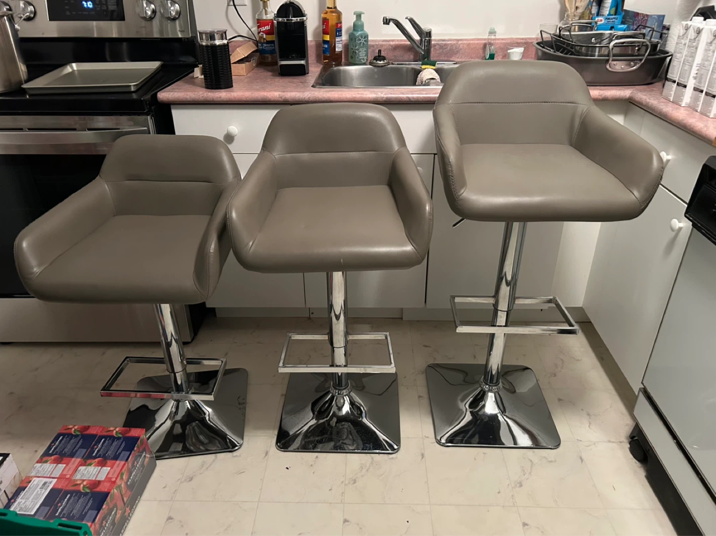 Set of 4 Bar Stools - Grey Faux Leather - photo 5
