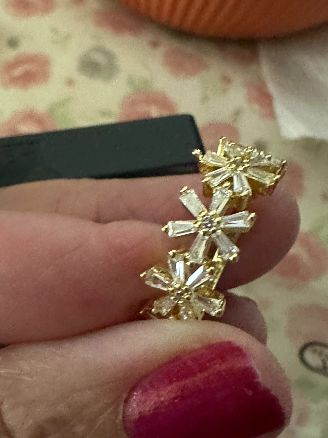 Gold Tone Ring Size 7 with Clear Baguette Stones