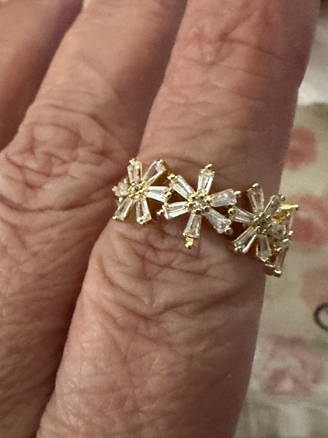 Gold Tone Ring Size 7 with Clear Baguette Stones - photo 2