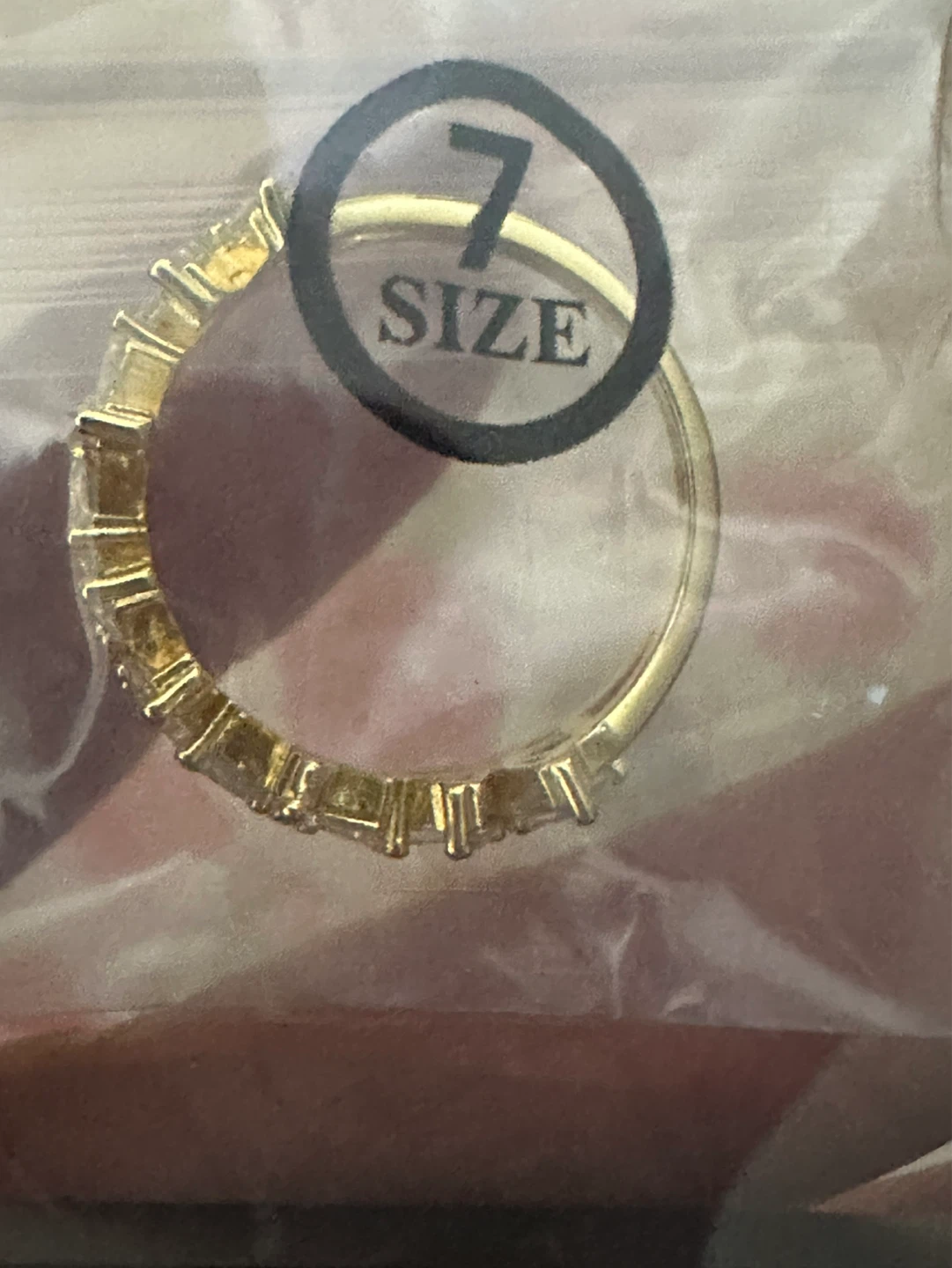 Gold Tone Ring Size 7 with Clear Baguette Stones - photo 5