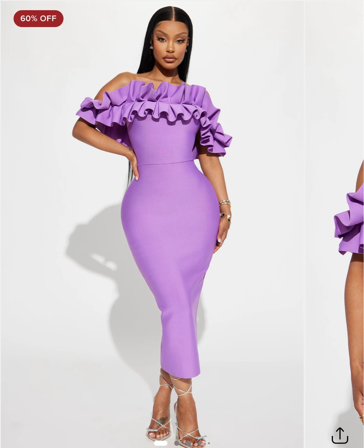 Robe violette Bardot volants