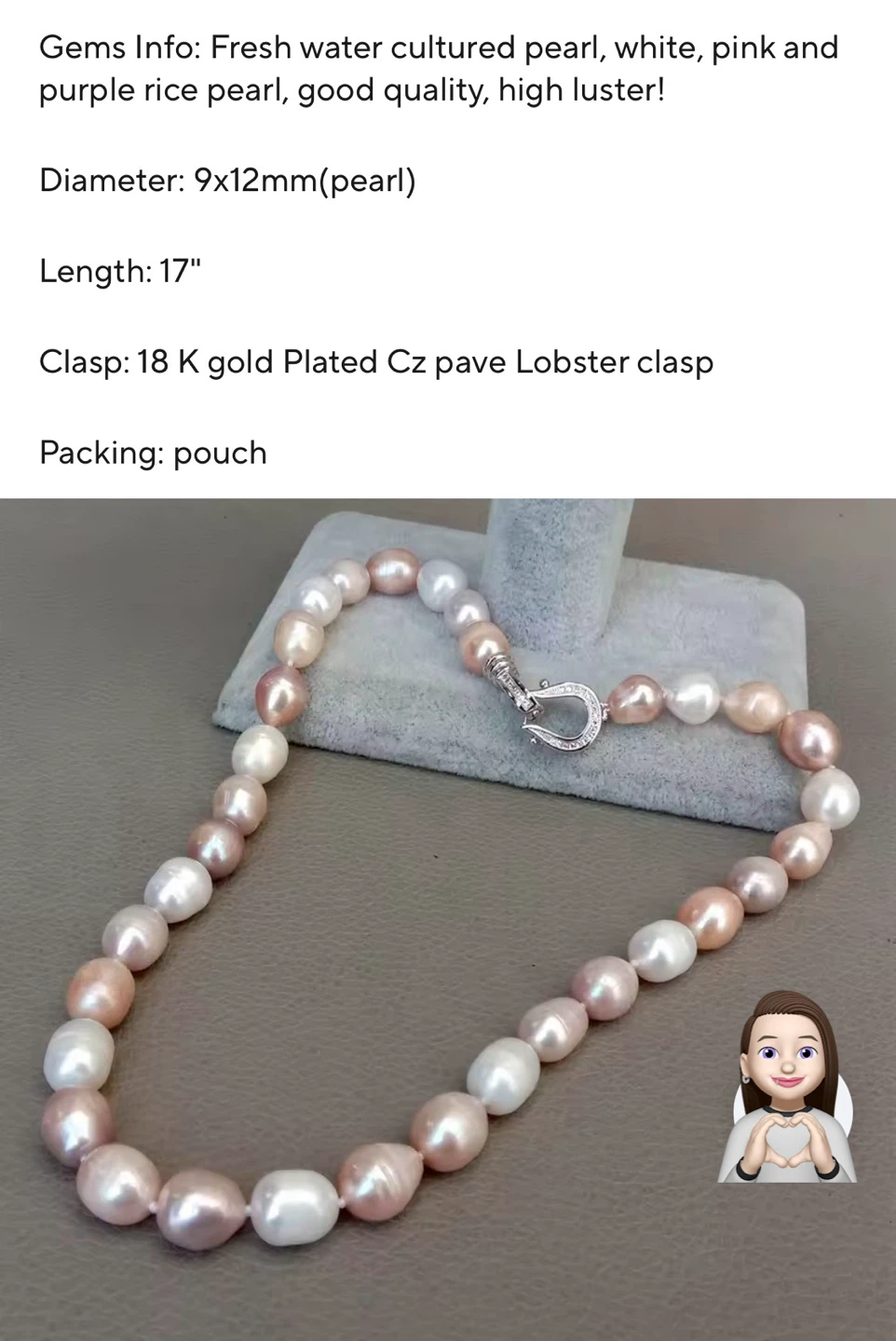 Freshwater Pearl Necklace - 17" Length with Gold Plated Clasp - photo 3