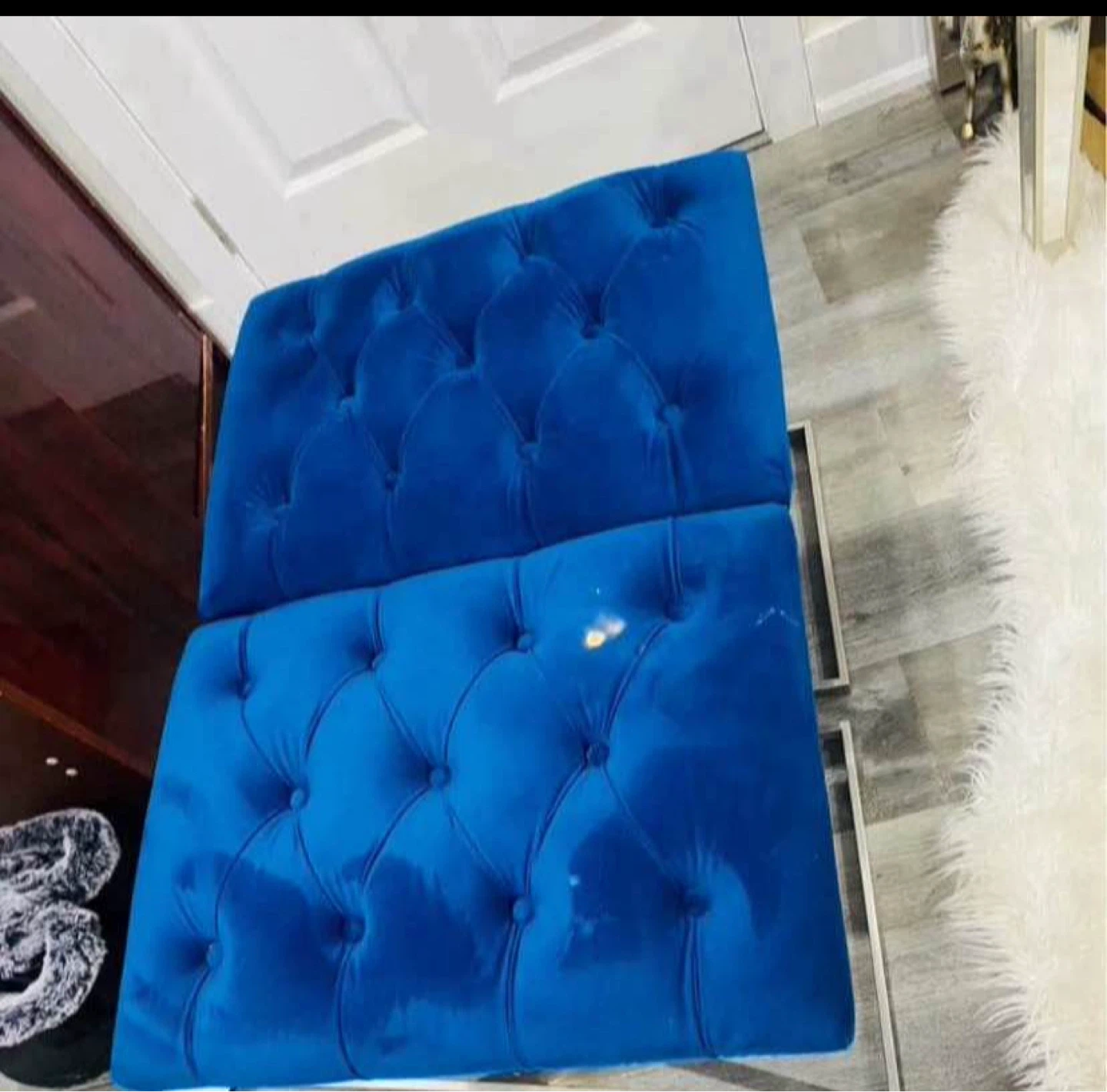 Blue Velvet Tufted Bench