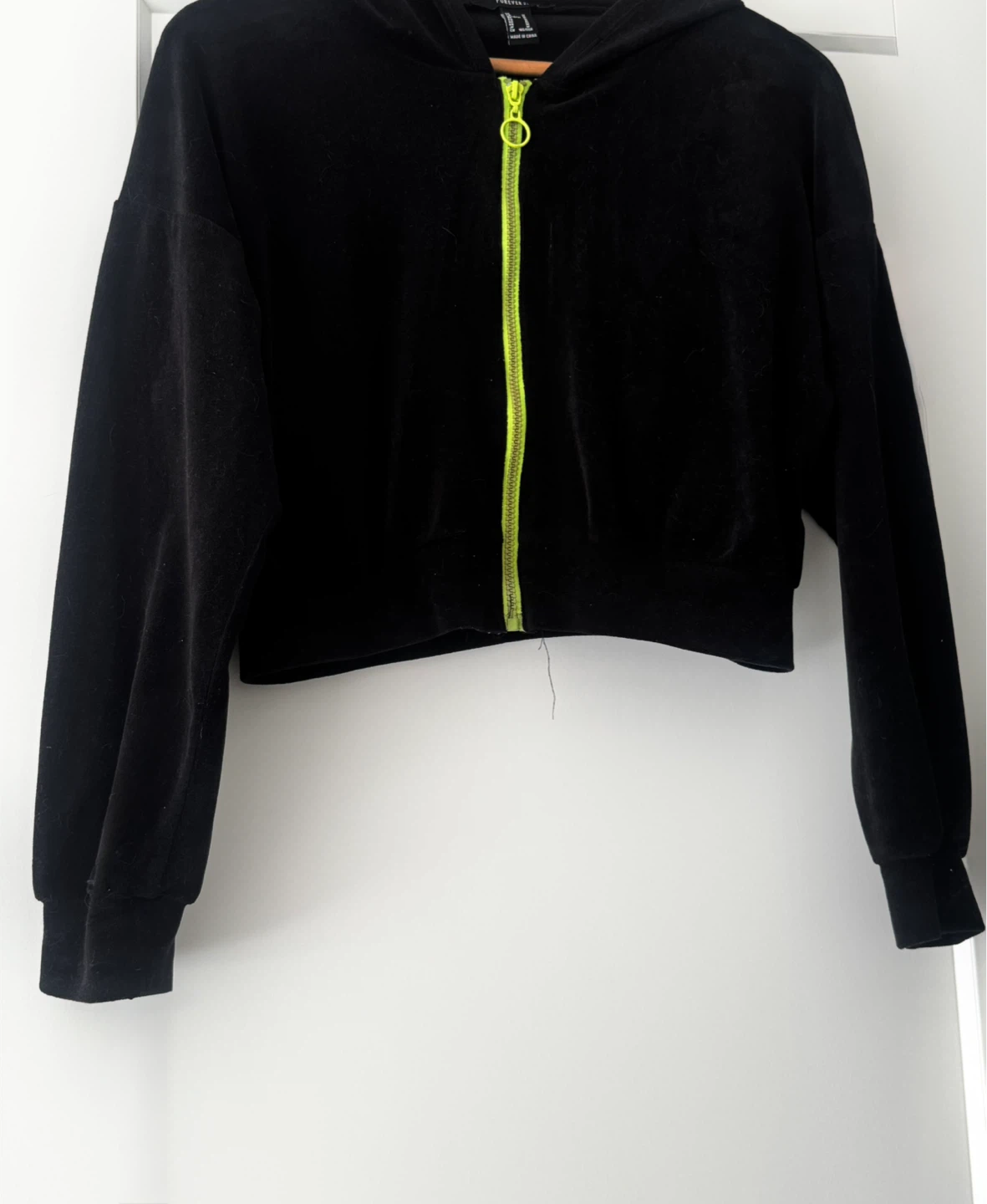 Forever 21 Black Velour Zip-Up Hoodie
