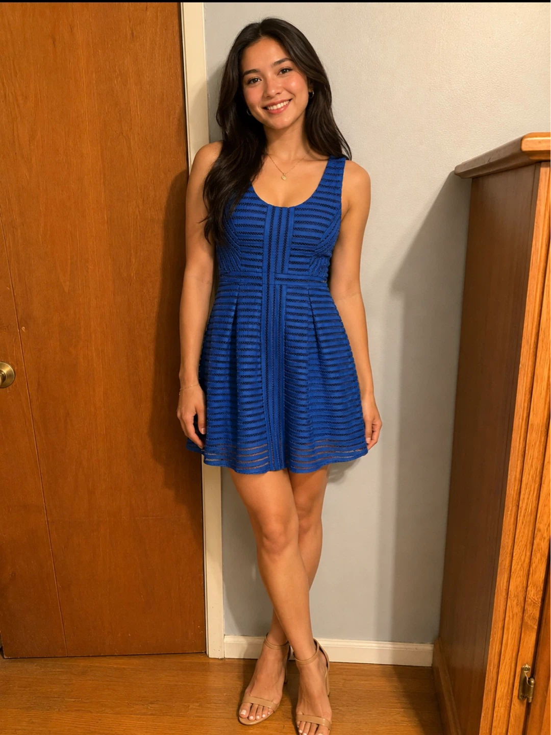 Blue Sleeveless Fit and Flare Dress
