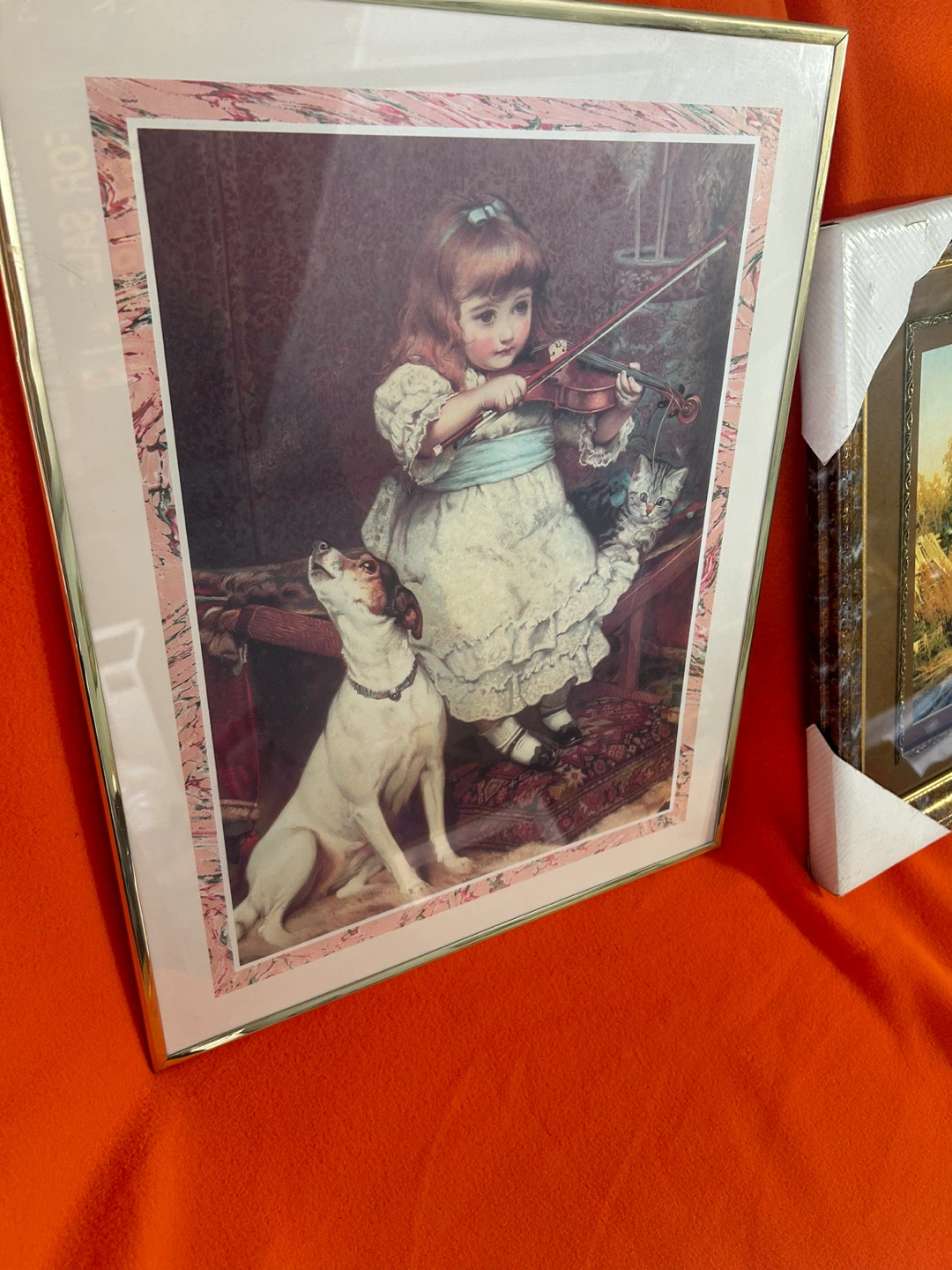 Framed Art Print - Girl Playing Violin with Dog and Cat - photo 2