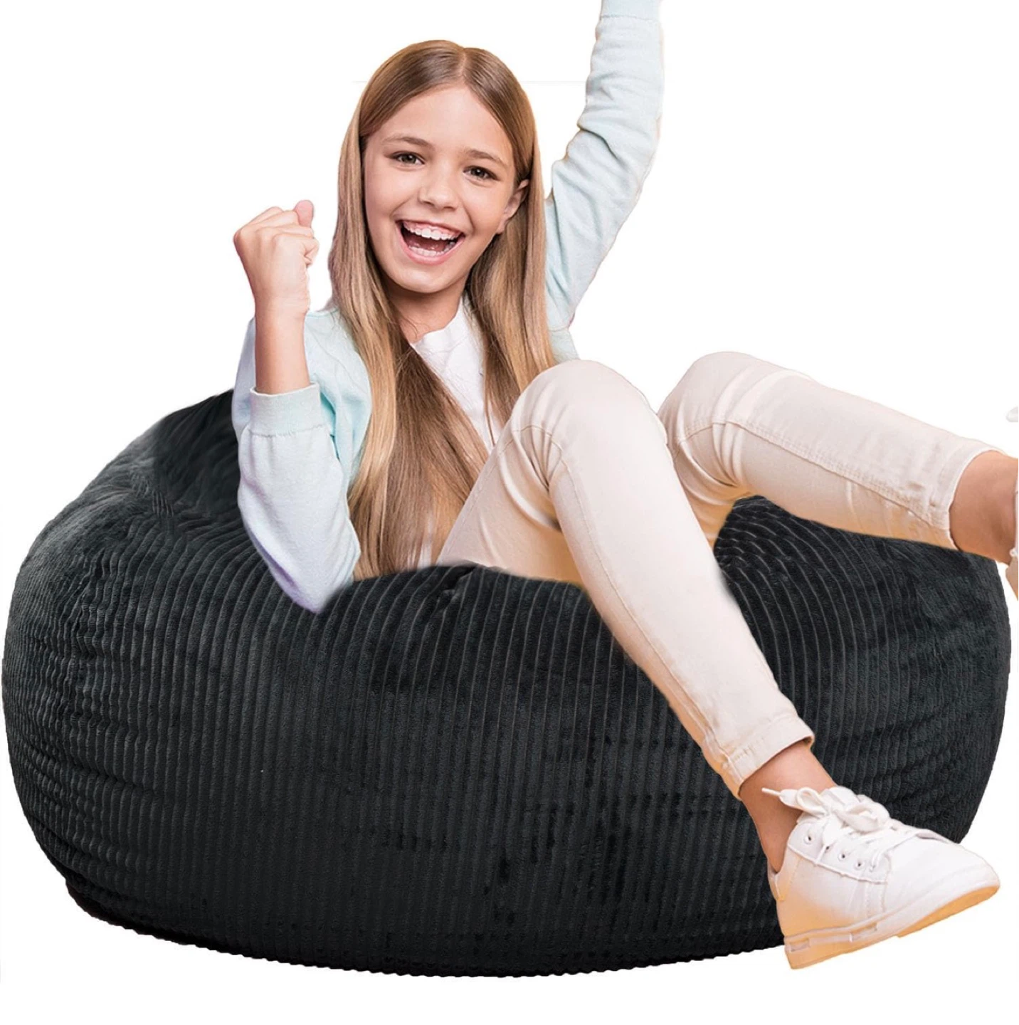Black Corduroy Bean Bag Chair - photo 5