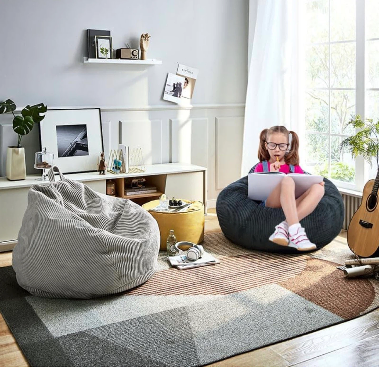Black Corduroy Bean Bag Chair - photo 2