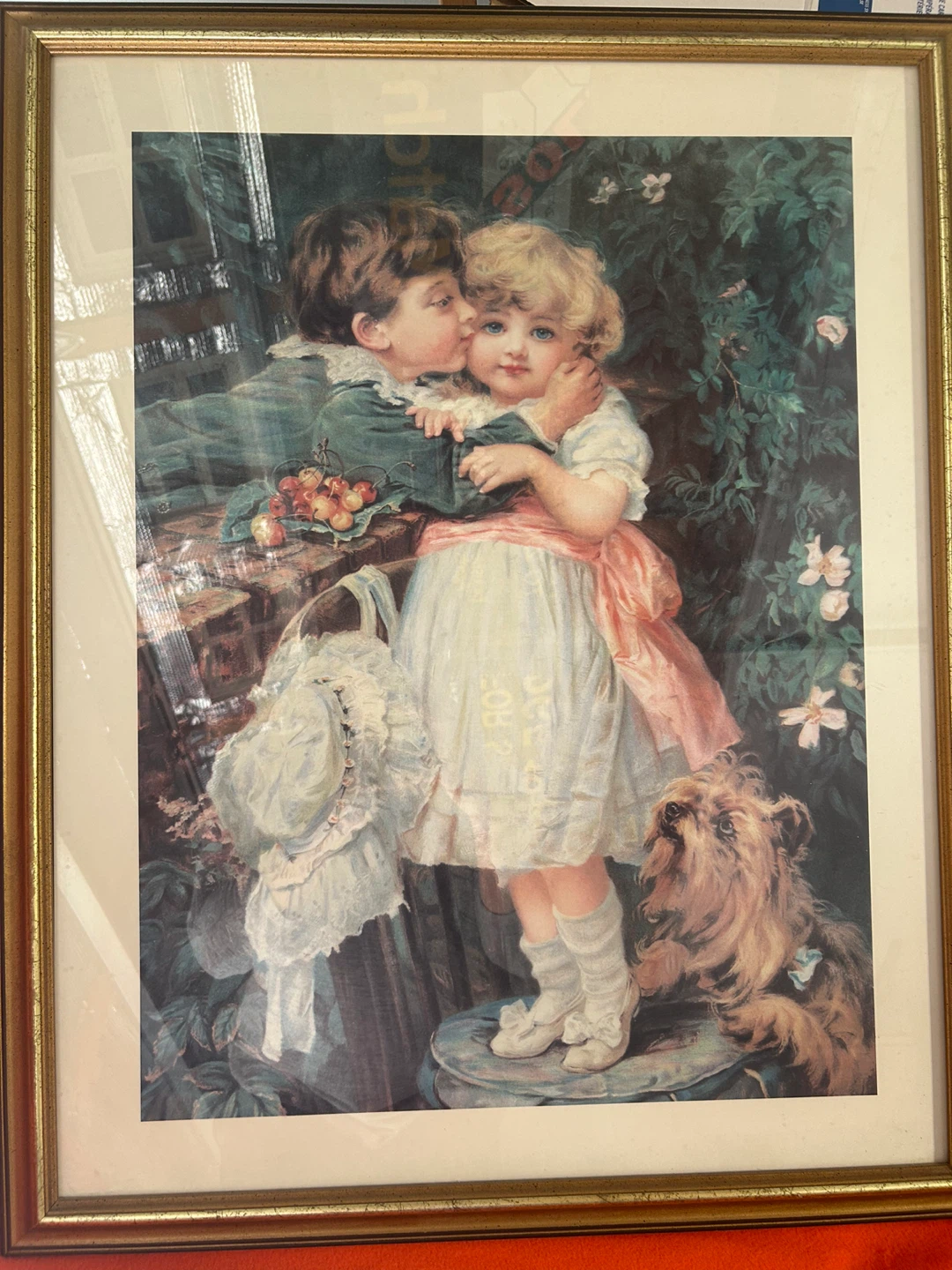 Framed Print of Children and Dog