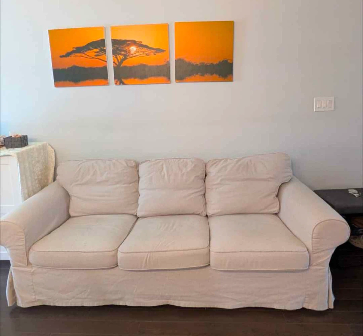 3-Seater Sofa with Cream Slipcover