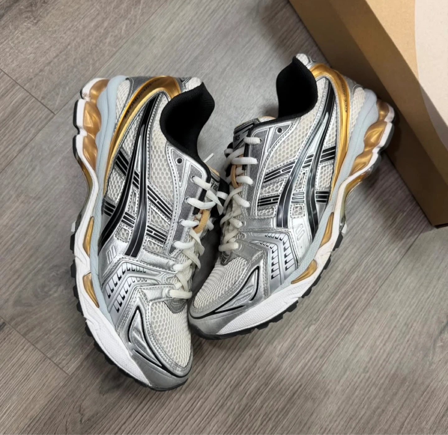 ASICS Gel-Kayano 14 Silver Gold Running Shoes
