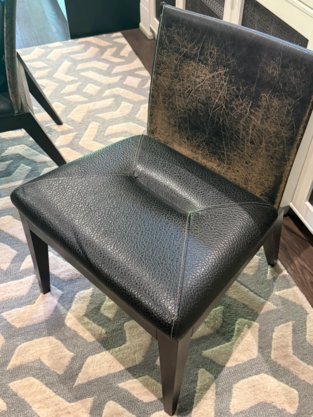 Six Black Leather Dining Chairs