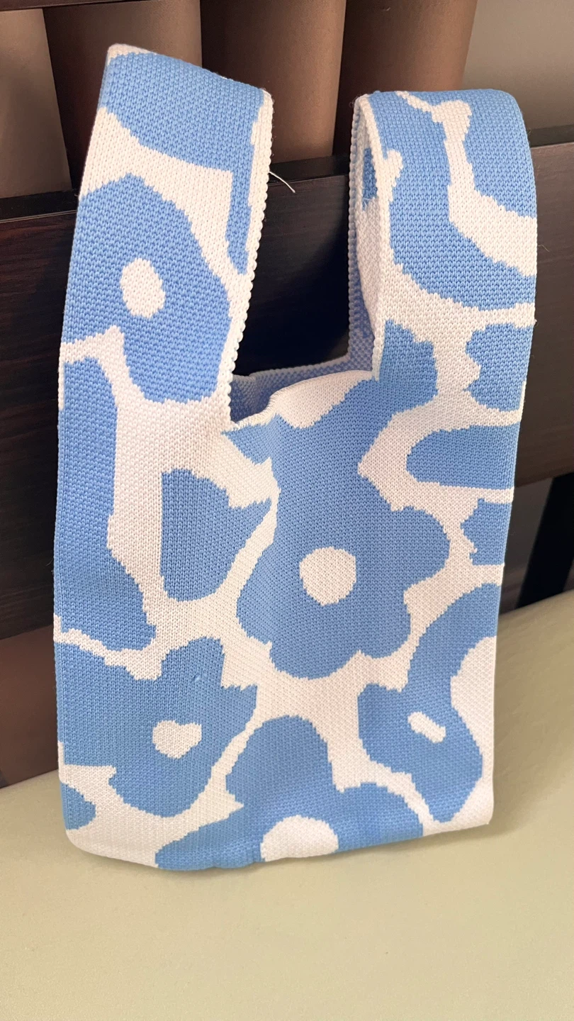 Blue and White Floral Knit Tote Bag - photo 2
