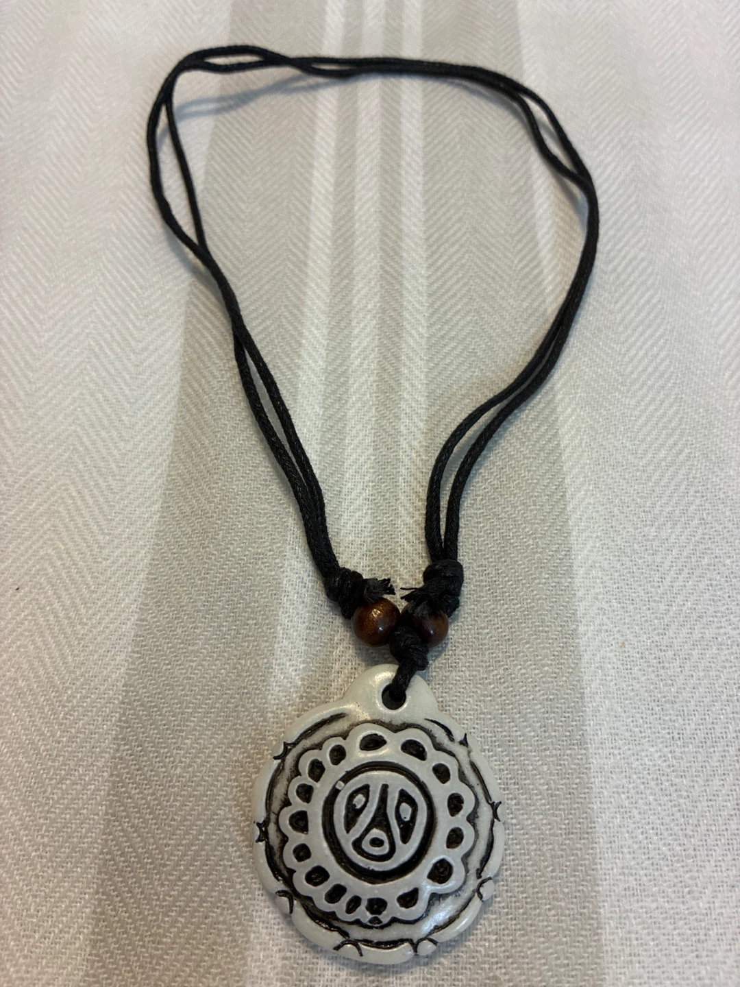 White Pendant Necklace with Black Cord