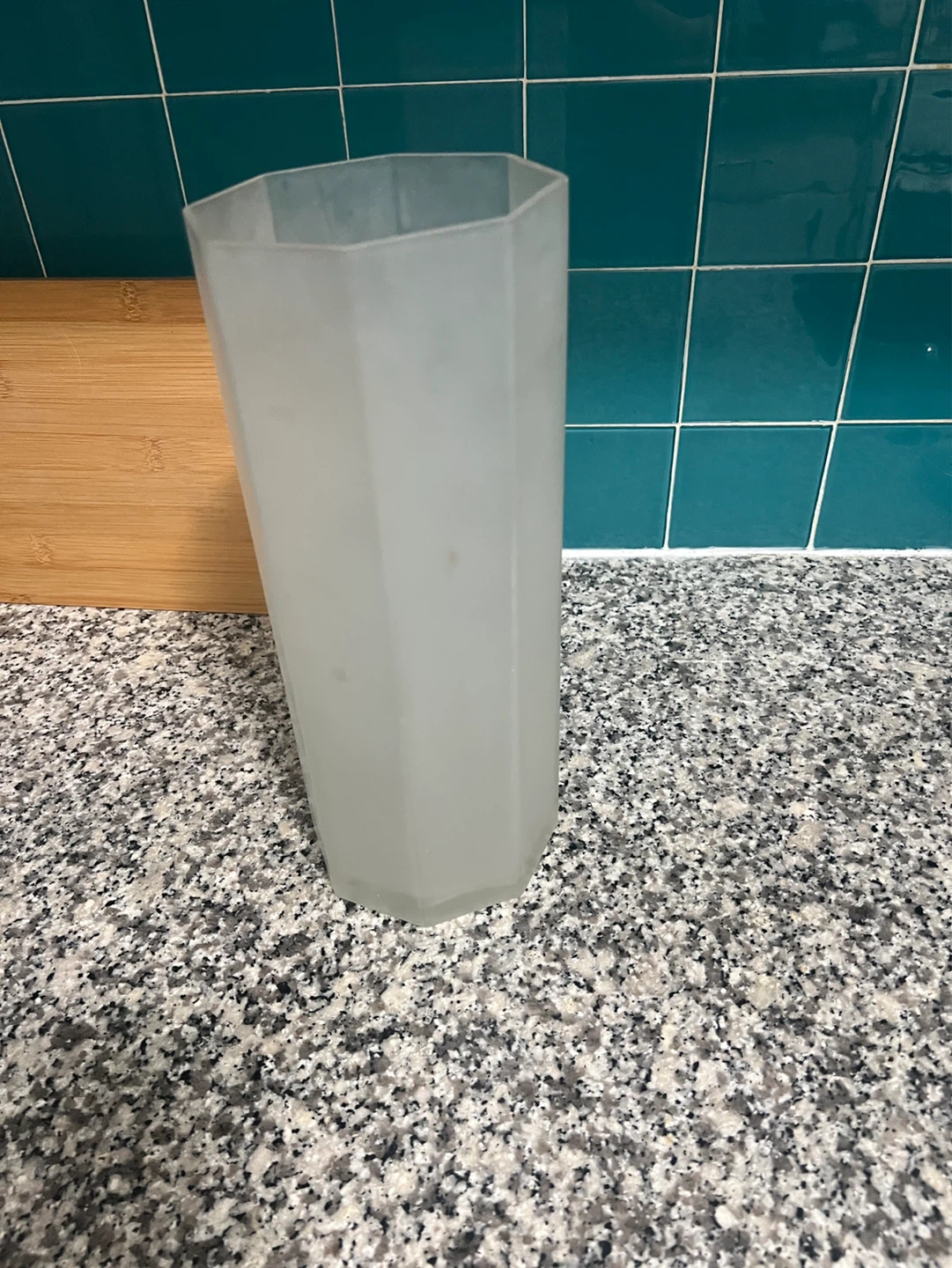 Unique 12"Tall Octagonal/ Geometric Frosted Glass Vase