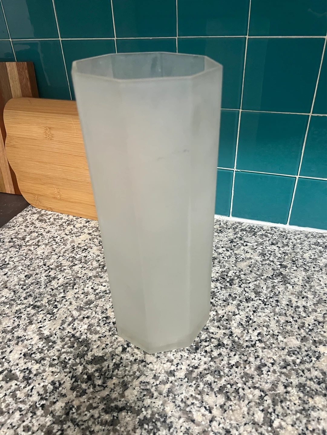 Unique 12"Tall Octagonal/ Geometric Frosted Glass Vase - photo 3