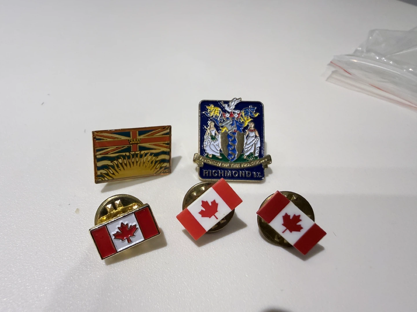 Set of 5 Canadian Flag & Richmond BC Pins