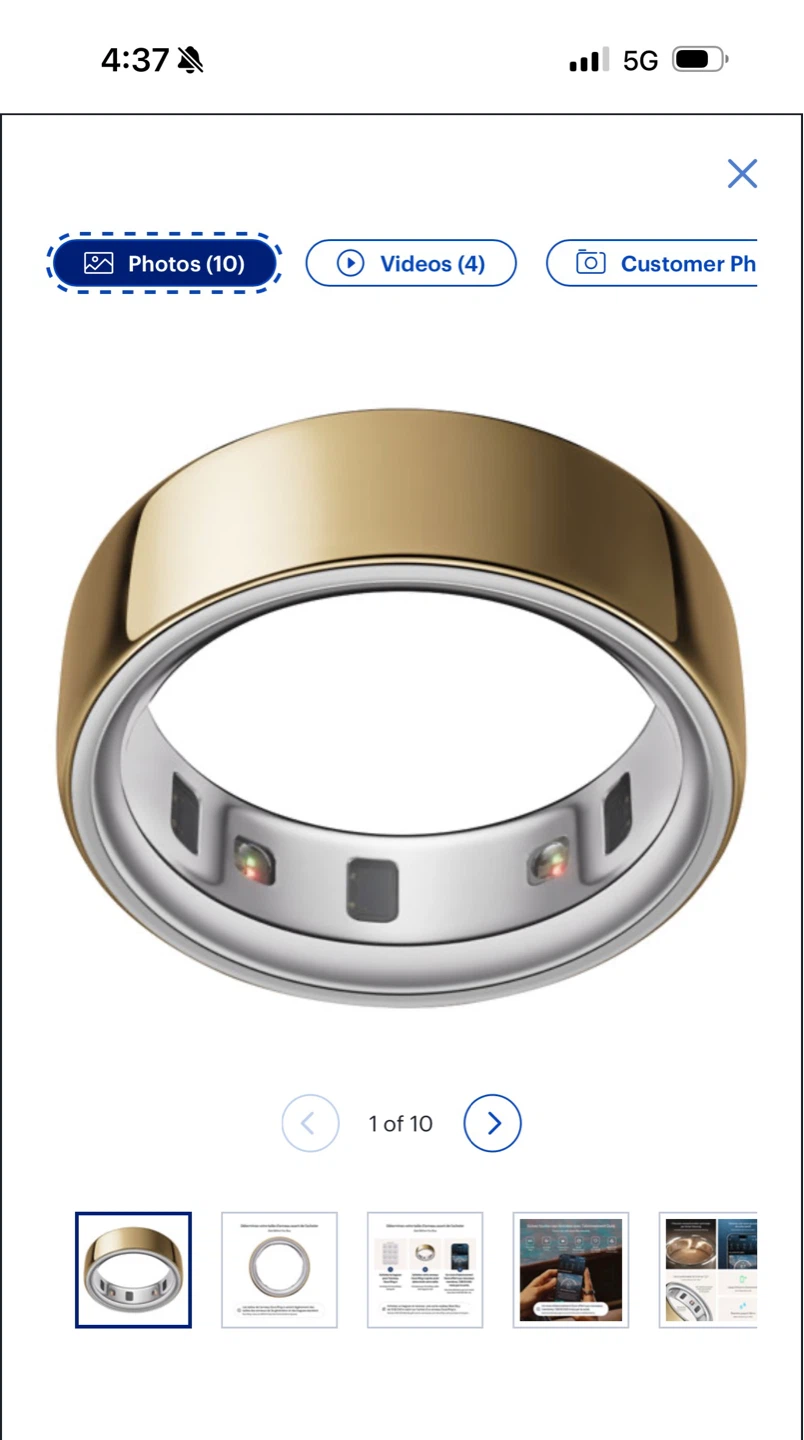Oura Ring 4 Smart Ring Gold Size 7