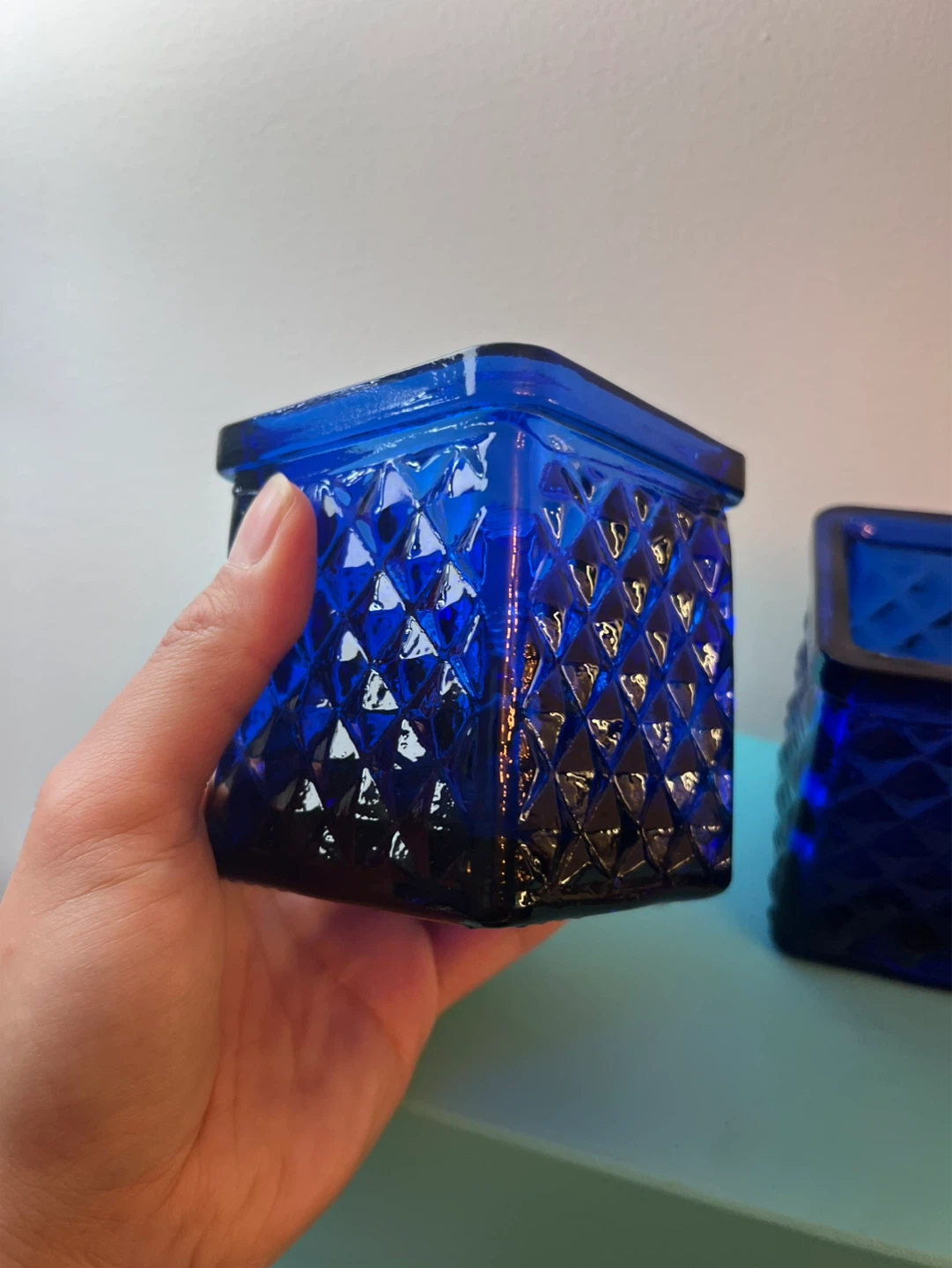 Blue Diamond Embossed Glass Jars/ Glass Votive - photo 2