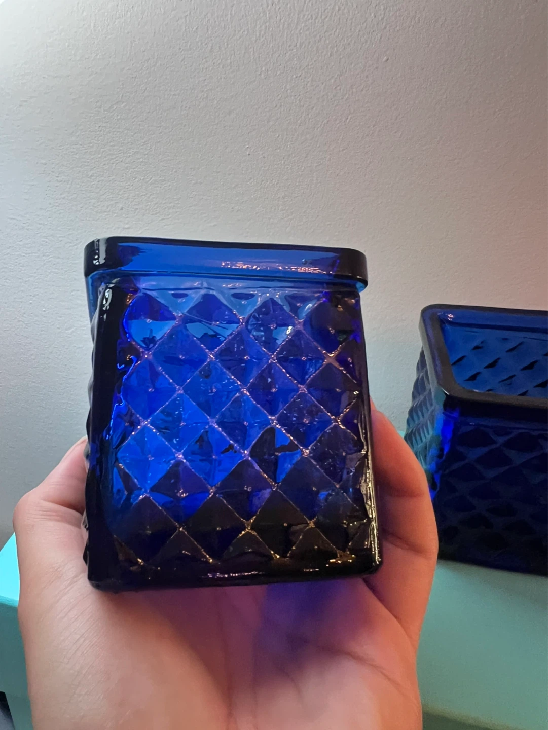 Blue Diamond Embossed Glass Jars/ Glass Votive - photo 4