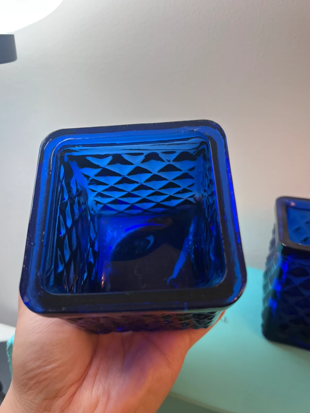 Blue Diamond Embossed Glass Jars/ Glass Votive - photo 5