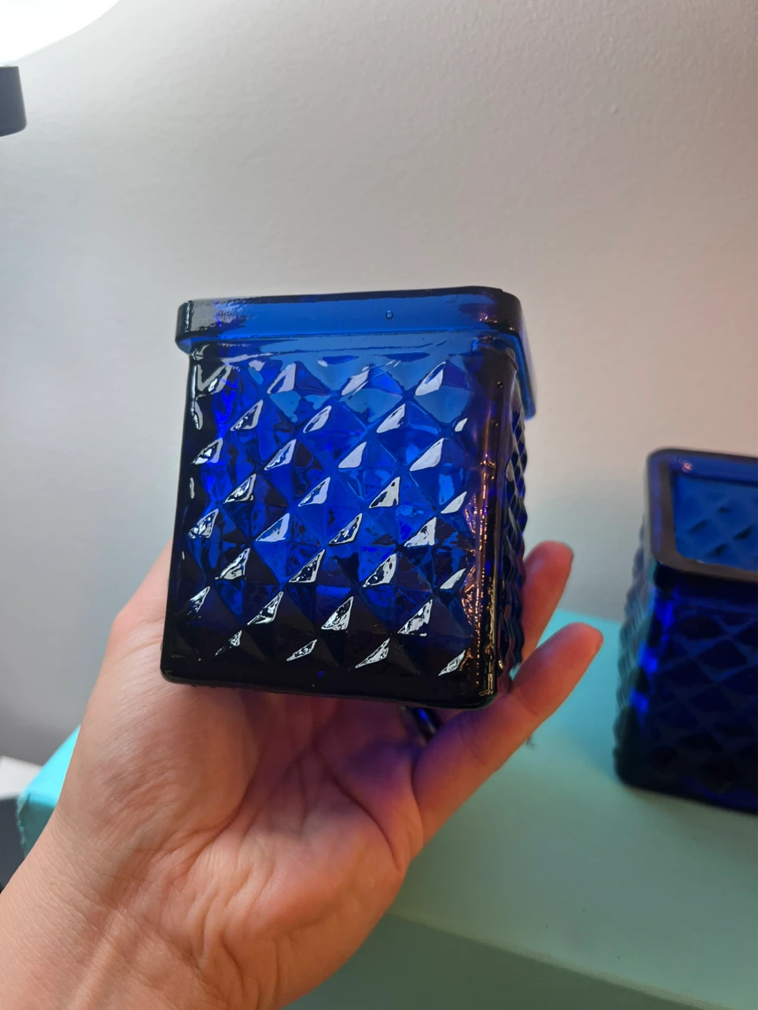 Blue Diamond Embossed Glass Jars/ Glass Votive - photo 3