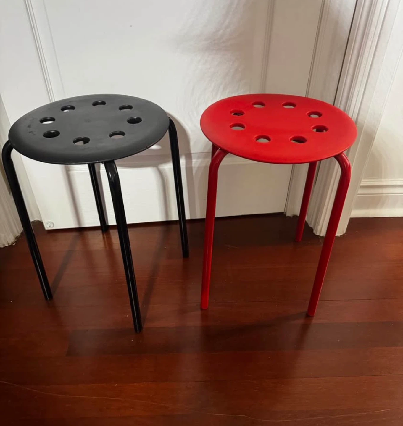 Set of 2 Red and Black Stools