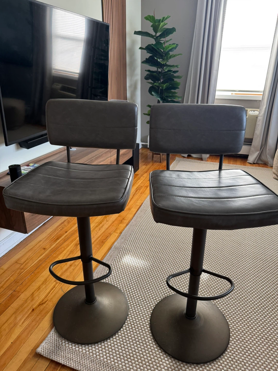 Set of 2 Dark Gray Swivel Bar Stools