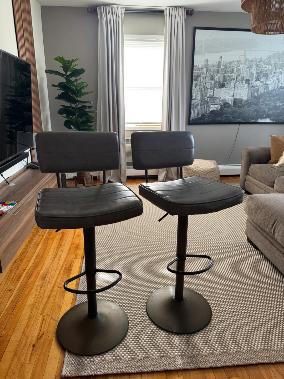 Set of 2 Dark Gray Swivel Bar Stools - photo 2