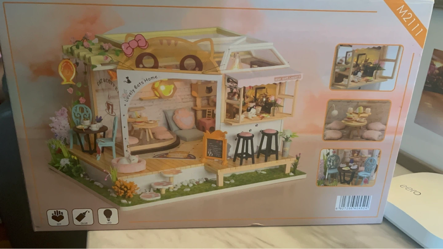 DIY Cat Cafe Garden Dollhouse Kit M2111