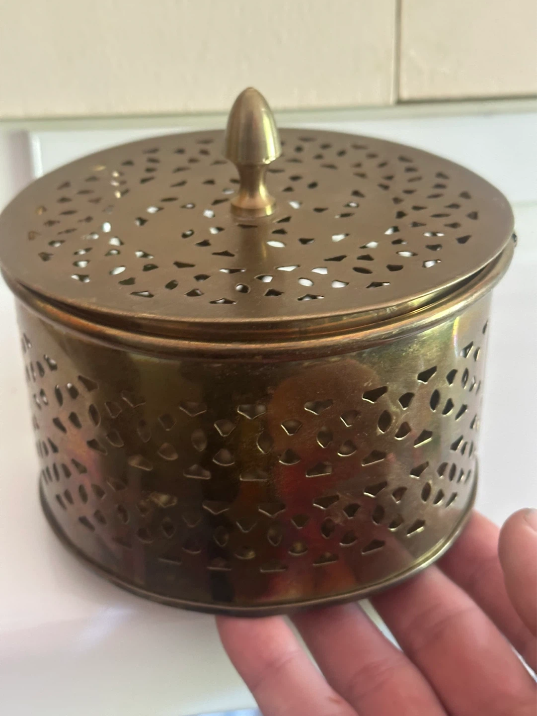 Vintage Brass Trinket Powder  Dresser Box Artichoke Lid 3Tx5D