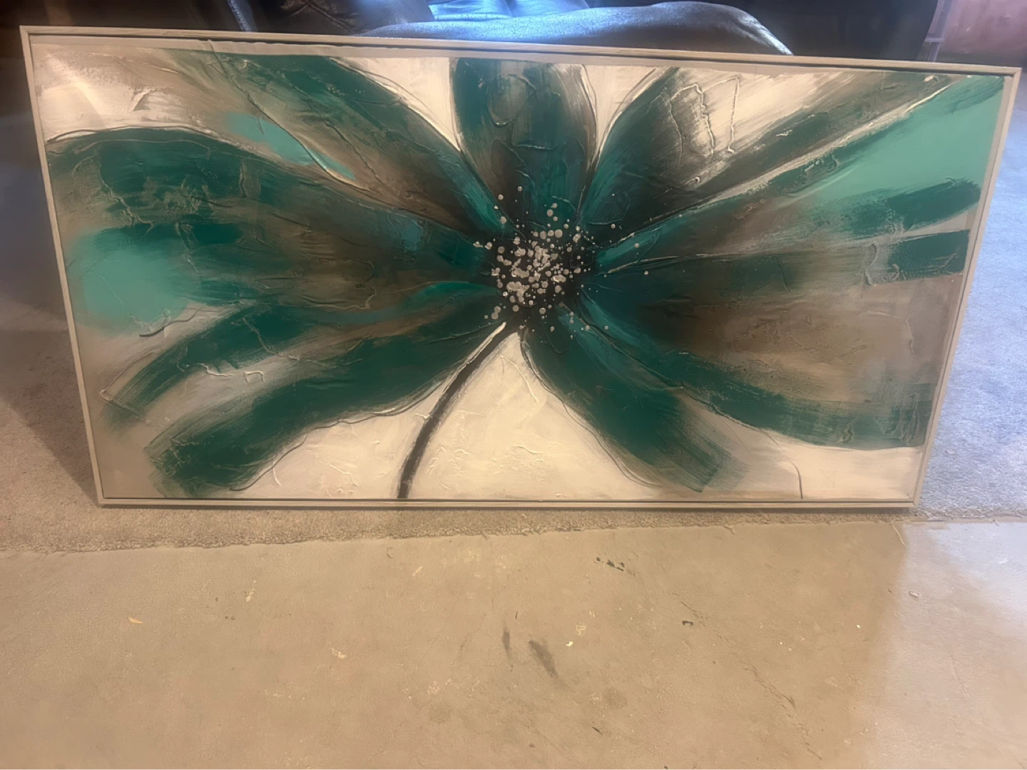Framed Teal Flower Abstract Wall Art