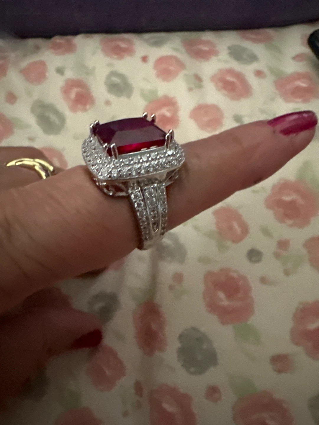 Women's Silver Tone Ring with Red Stone - photo 4